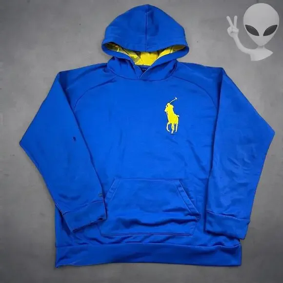 Polo Ralph Lauren Blue Hoodie XL lined Hood Big Pony casual sweatshirt - Picture 3 of 8
